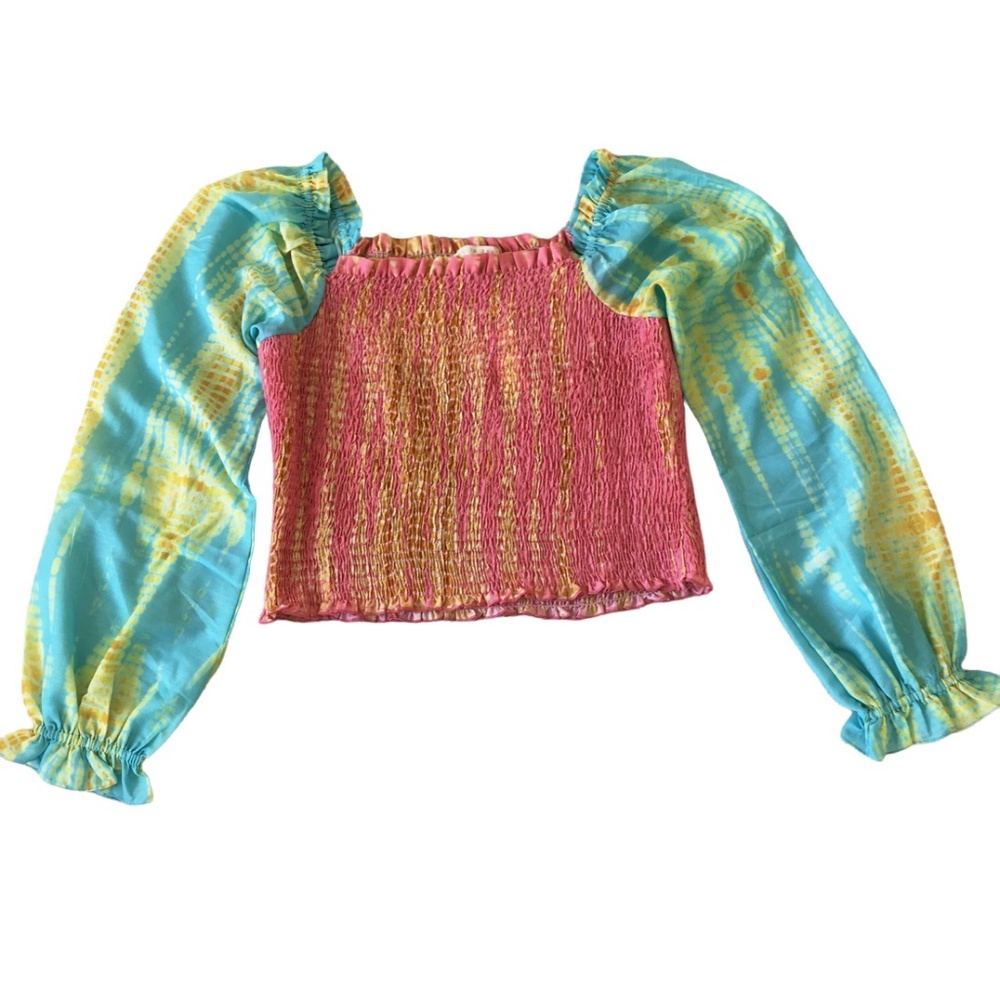 Anthropologie Kavita Bhartia Smocked Tie Dye Cropped Blouse XL